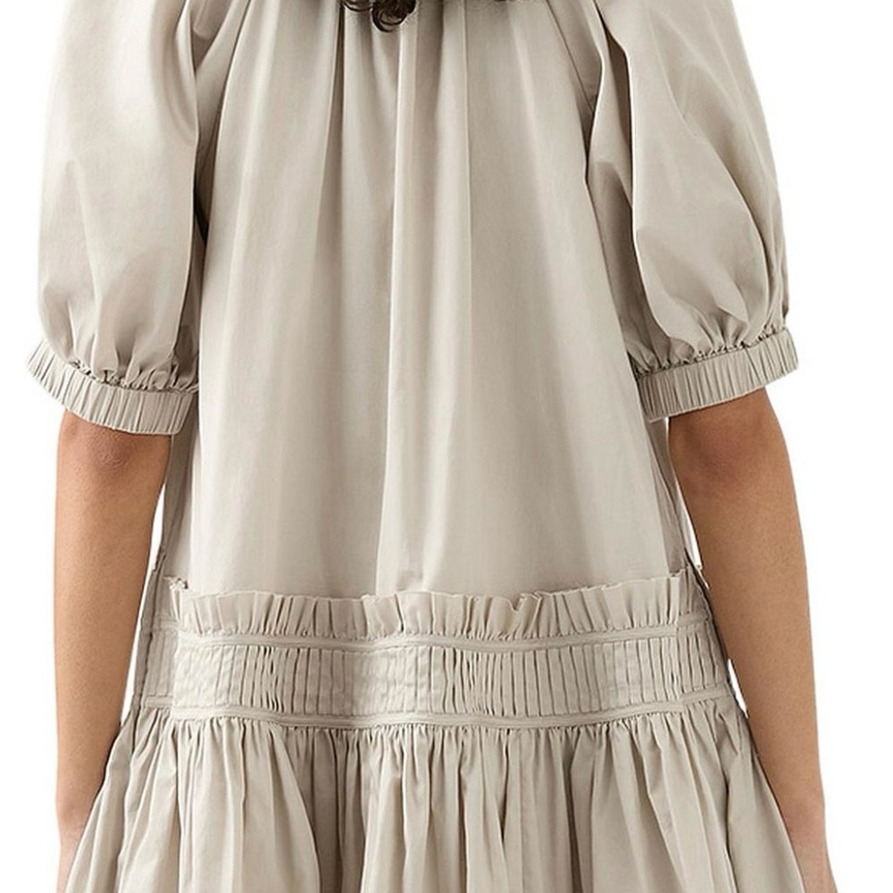 NWOT. Aje Novella Mini Smock Dress. Stylish Beige Dress with Ruffle Hem - Picture 5 of 13
